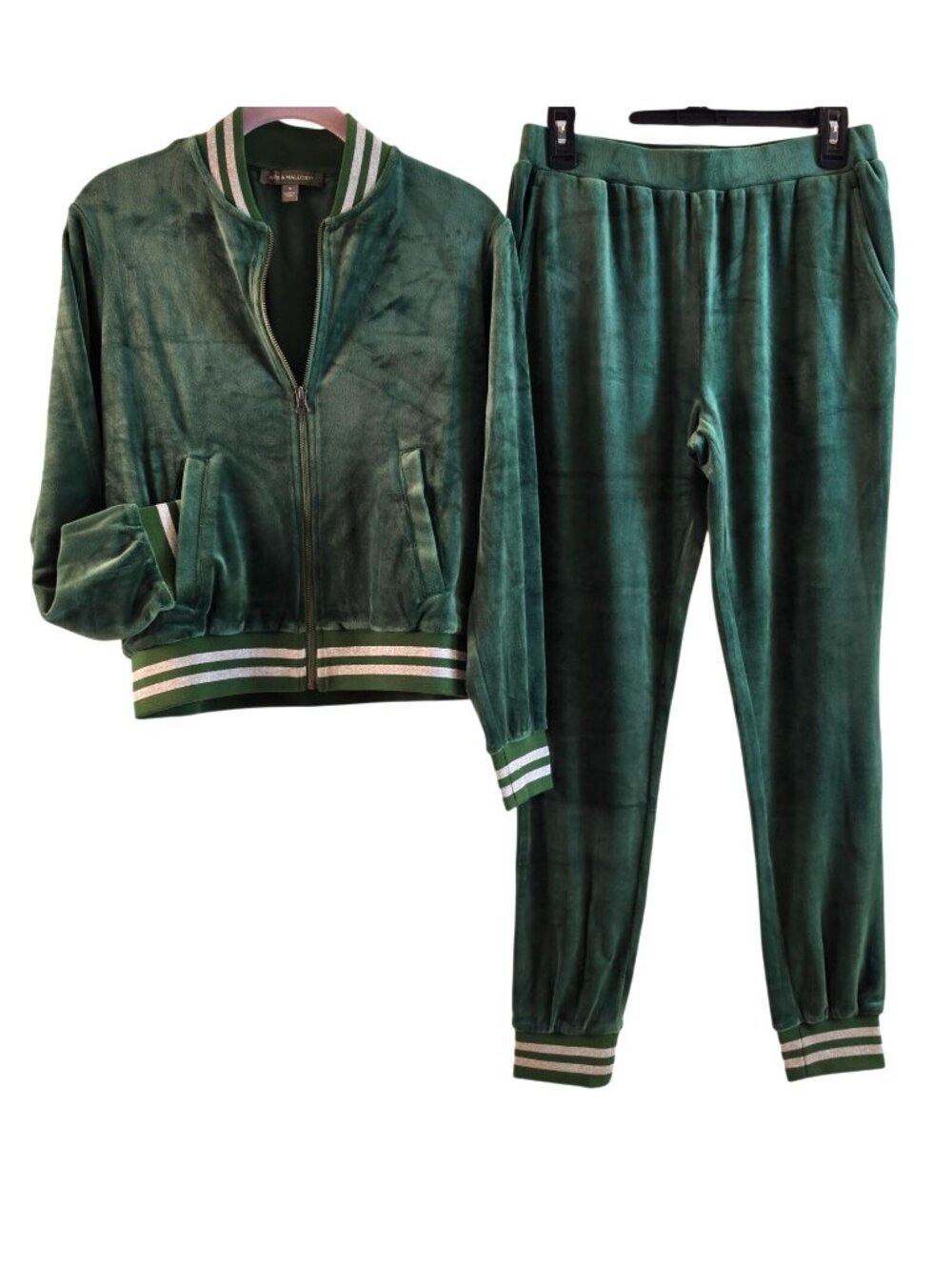 Kat & Mallory two-piece green velour track set women size S